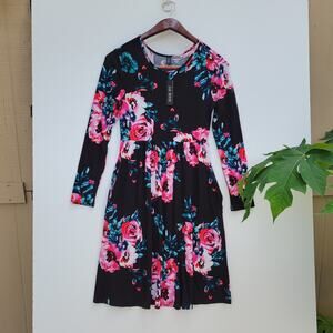 DB Moon Long Sleeve Floral Pocket Dress S
